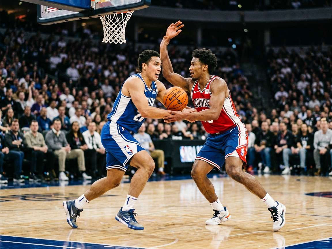 NBA篮球比赛分析文章配图，展示球员在球场上激烈对抗的场景